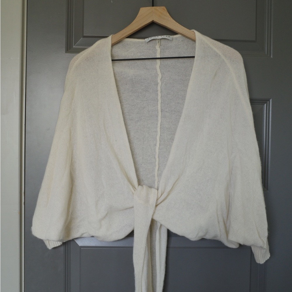 Trina Turk Florentina Jersey Fringe-Tie Wrap Blouse in White‎